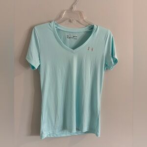Under Armour Women's Light Blue Misty Teal V-Neck Heat Gear Loose T-Shirt Size S